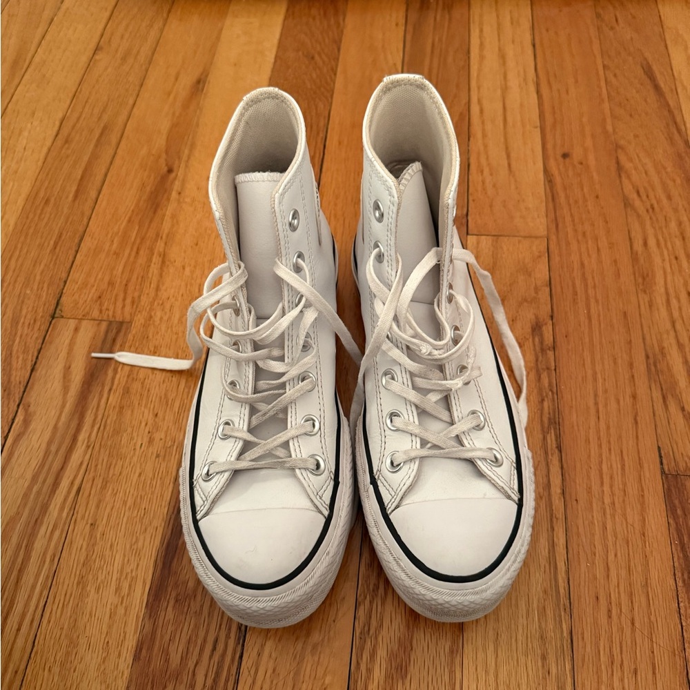 White Leather Converse Platform Sneakers